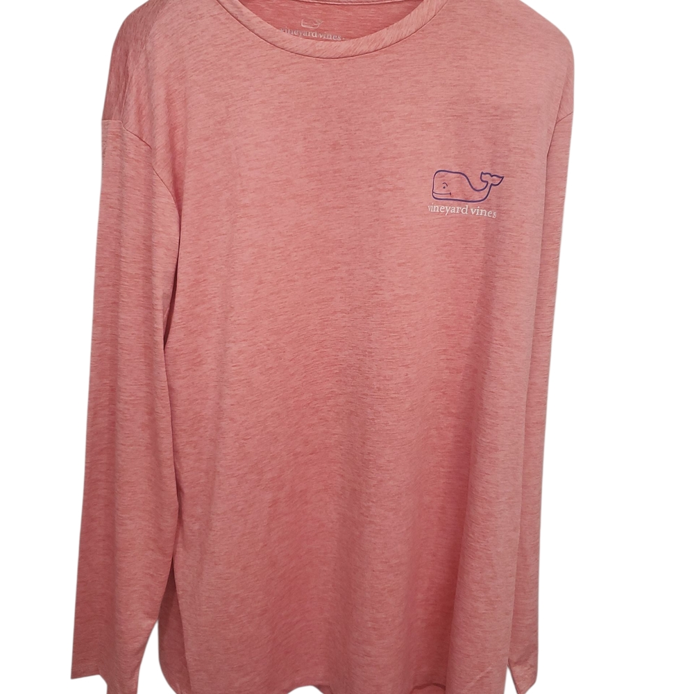 Vineyard Vines Long Sleeve Tee in Coral with Navy Logo